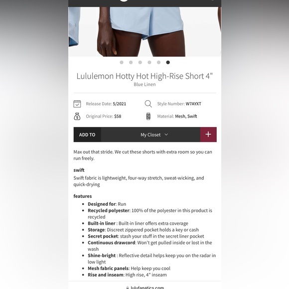 Lululemon hotty hot shorts size 6 high rise 4” inseam - Picture 8 of 8